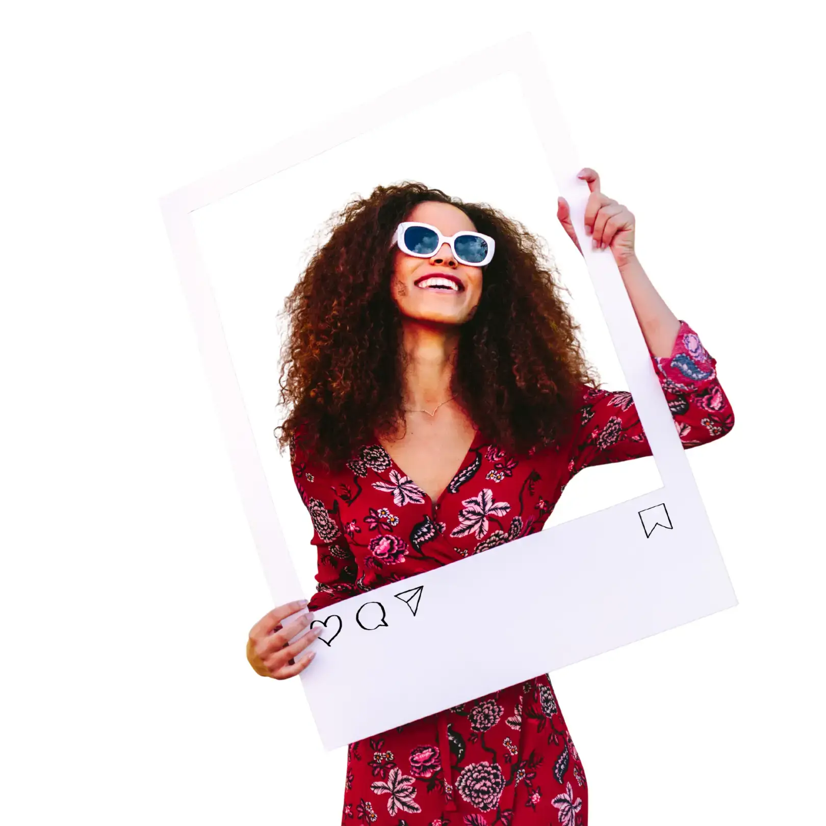 Woman posing with Instagram-style frame to boost influencer marketing engagement