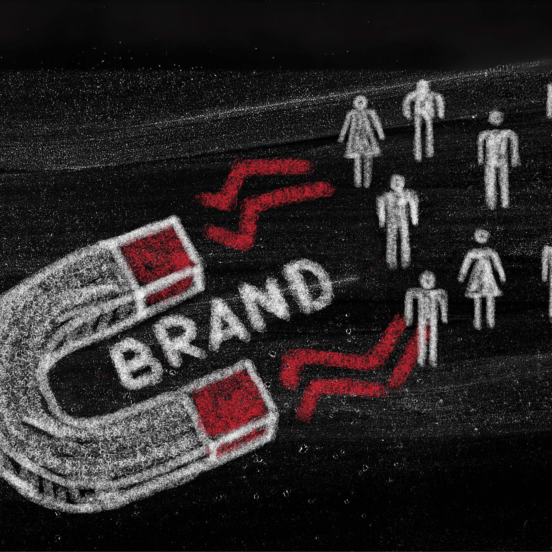 Magnet labeled brand attracting people, symbolizing branding and identity design services