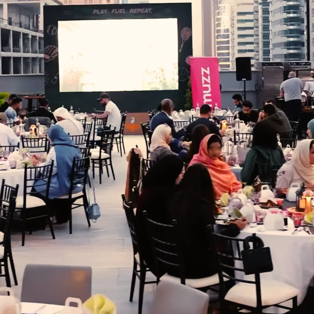 Rooftop PR and influencer event in Dubai hosted by Muzz for community engagement and brand activation.