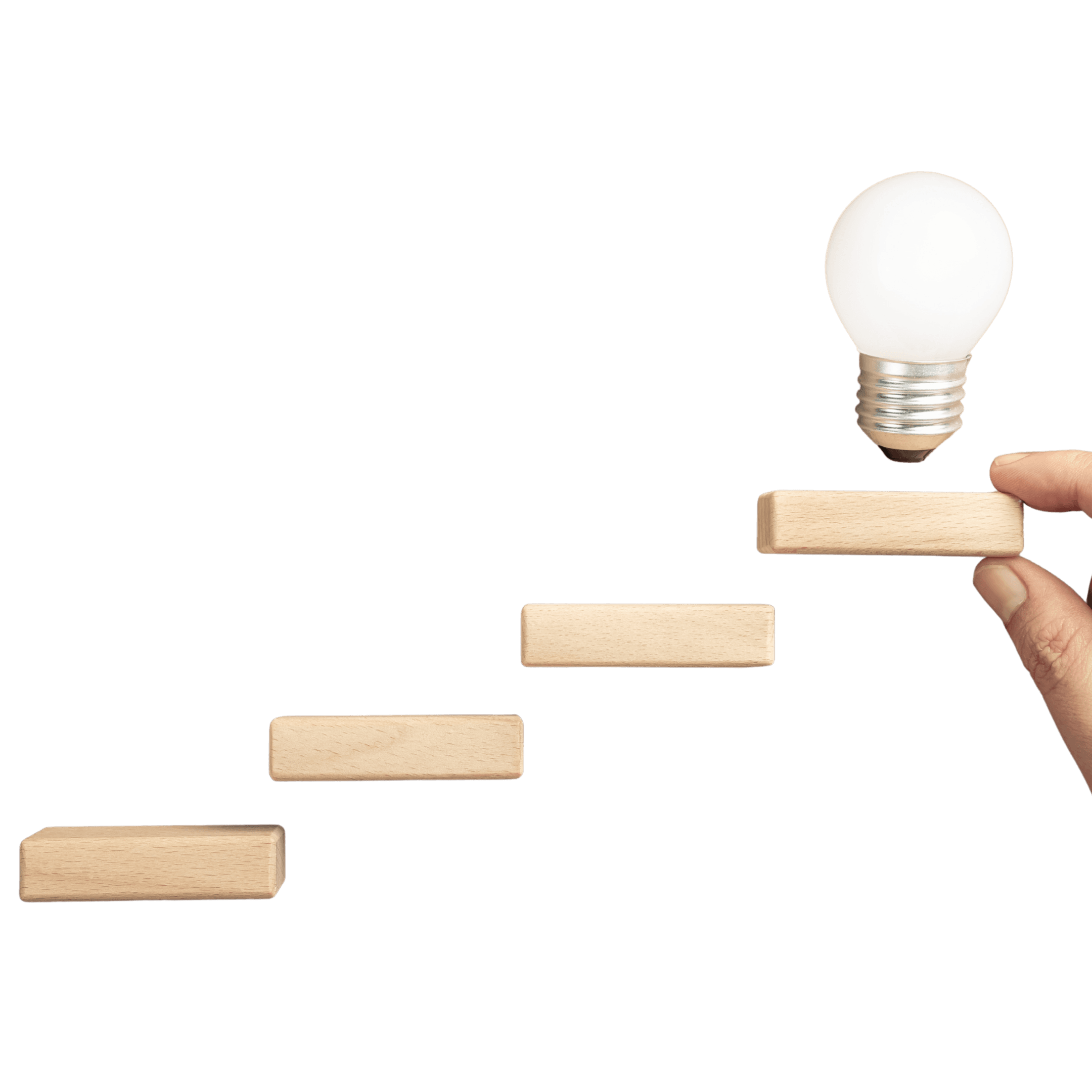 Strategic marketing growth steps with hand placing final lightbulb block